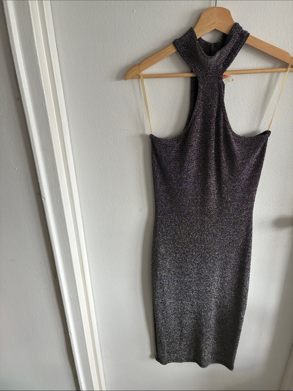 Metallic Black Halter Bodycon Dress